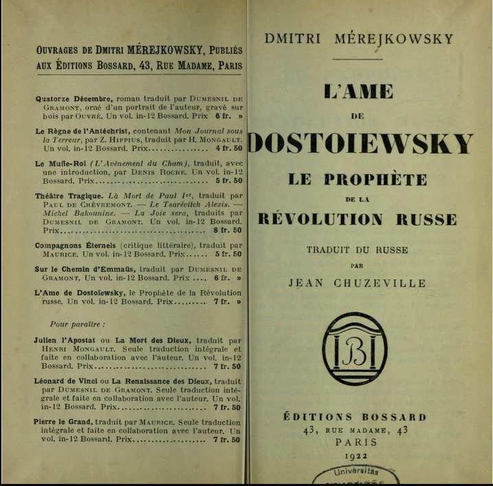 Couverture. Editions University of Ottawa, Toronto. L|Ame de Dostoiewsky, Le Prophète de la Révolution Russe. 2017-05-31